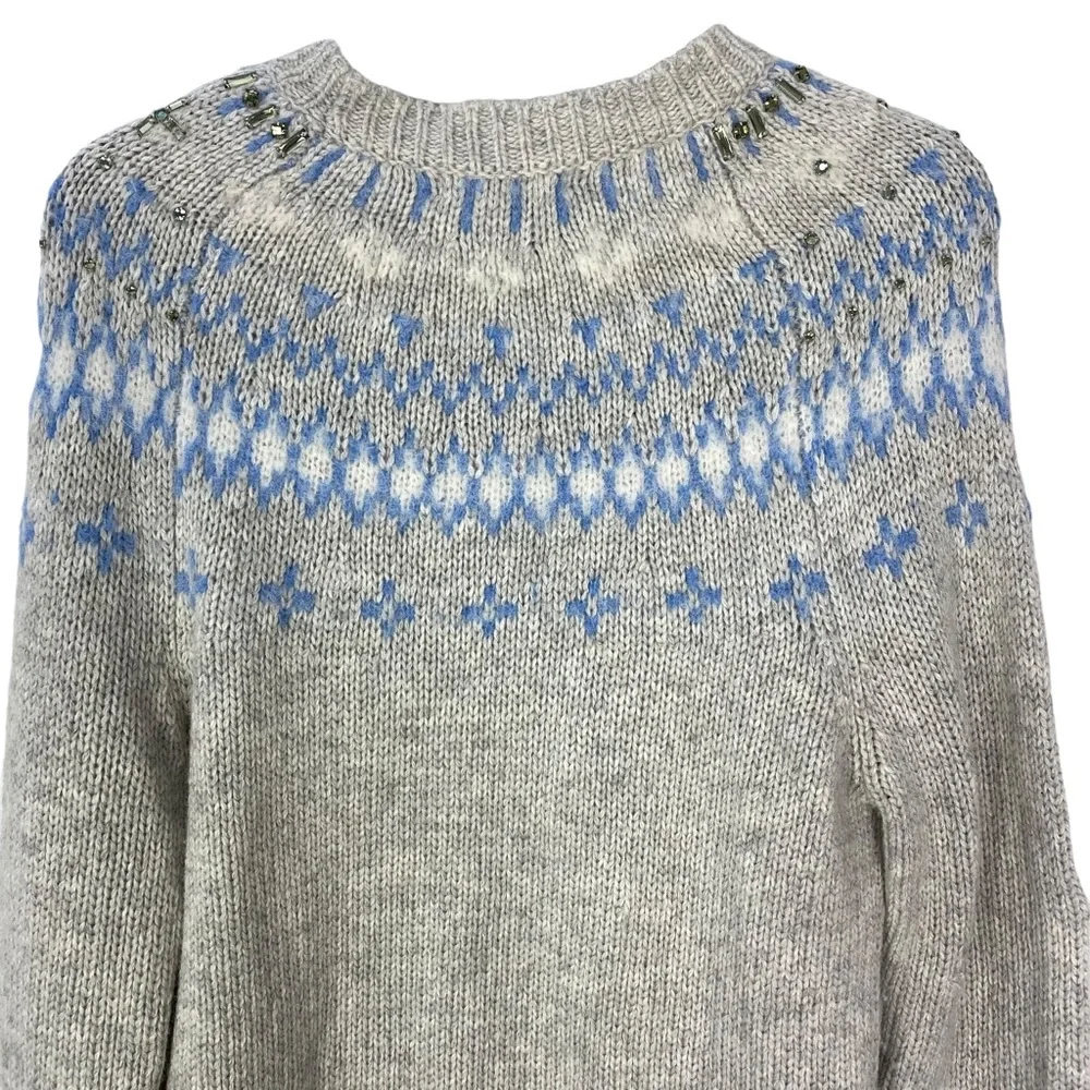 J. Crew Fair Isle Sweater Alpaca Merino Lambs Wool Crewneck Womens Sz XS Cream - Picture 6 of 13